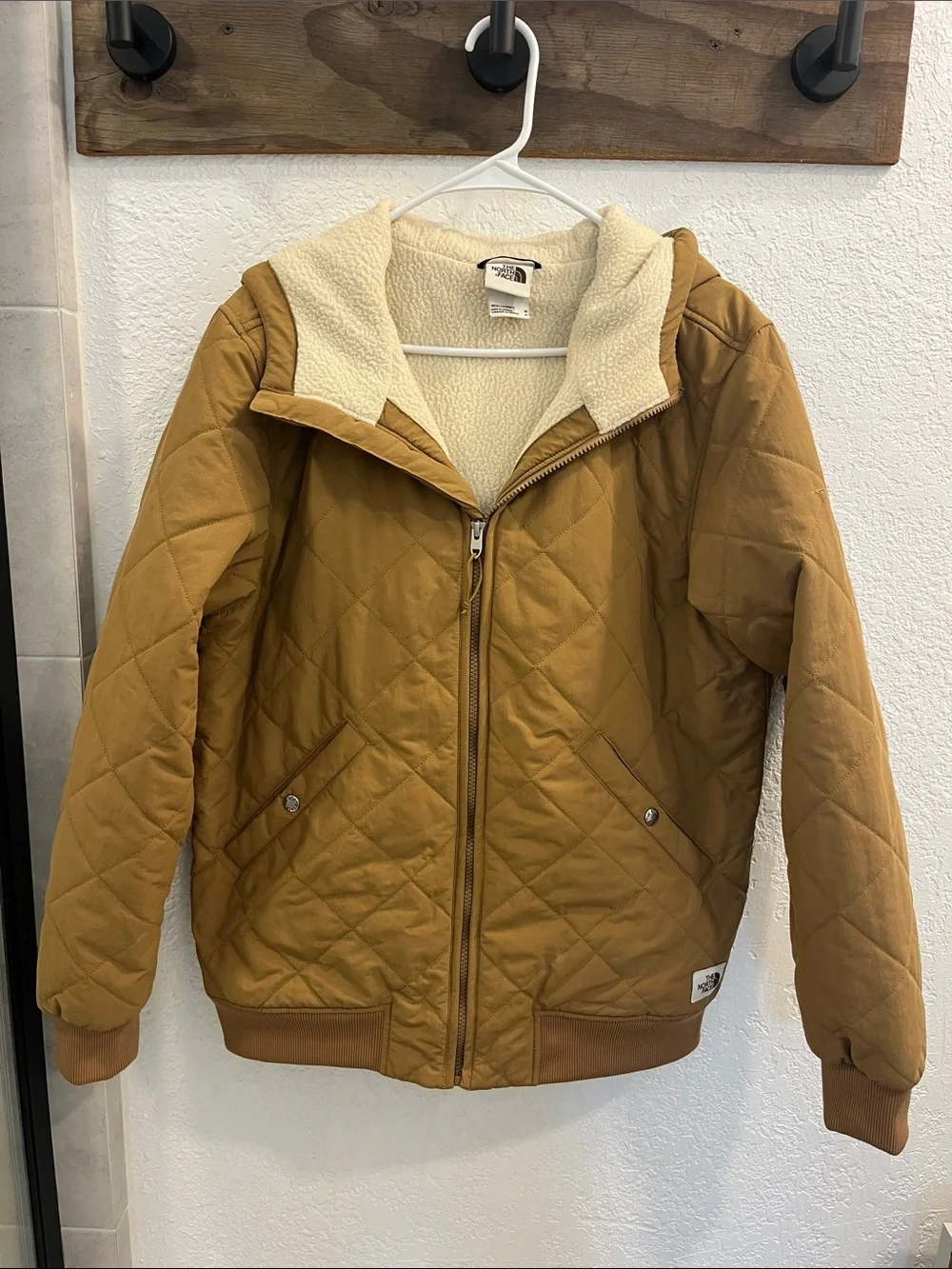 The North Face Quilted Sherpa-Lined Jacket in Camel